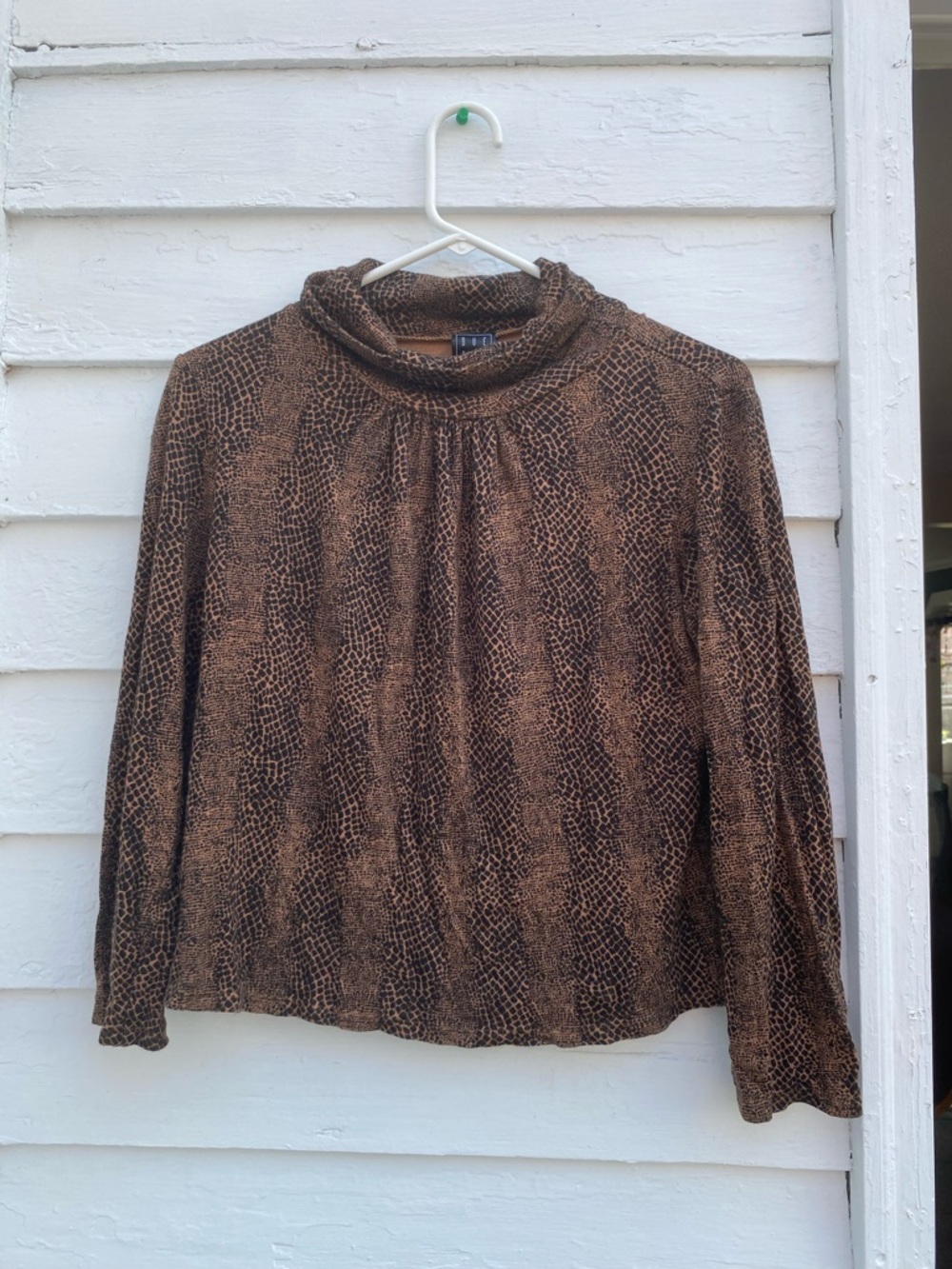 Due Per Due Super soft Brown and Black Animal Print Mock Neck Long Sleeve Top